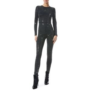 Alice + Olivia NWT Freddie Beaded Long Sleeve Catsuit /JumpsuitBlack 4 MSRP $695
